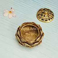 Pure Brass Lotus Design Dhoop Dani Incense Burner for Puja Home Décor - 3.5 Inch Length