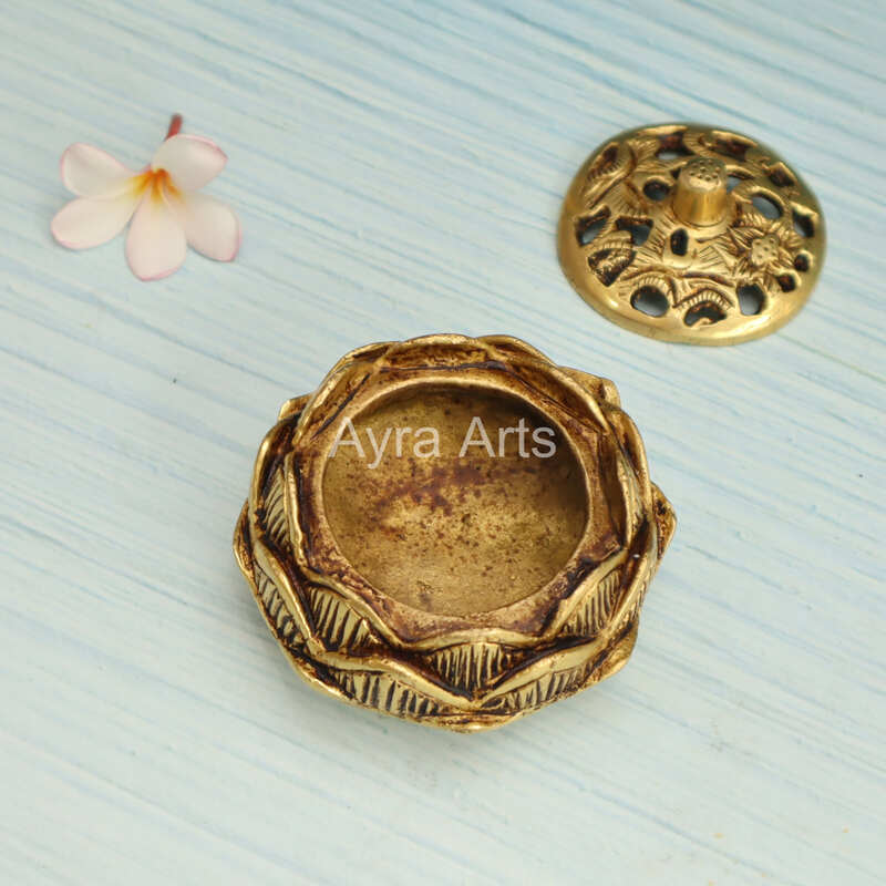 Pure Brass Lotus Design Dhoop Dani Incense Burner for Puja Home Décor - 3.5 Inch Length