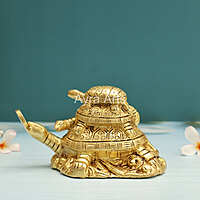Brass Vastu Feng Shui Three Tiered Turtle Tortoises Family for Health, Wealth and Business - 4 Inch Height