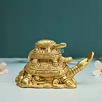 Brass Vastu Feng Shui Three Tiered Turtle Tortoises Family for Health, Wealth and Business - 4 Inch Height