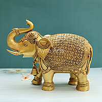 Engraved Design Brass Elephant Figurine - 10 Inch Height