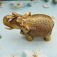 Engraved Design Brass Elephant Figurine - 10 Inch Height