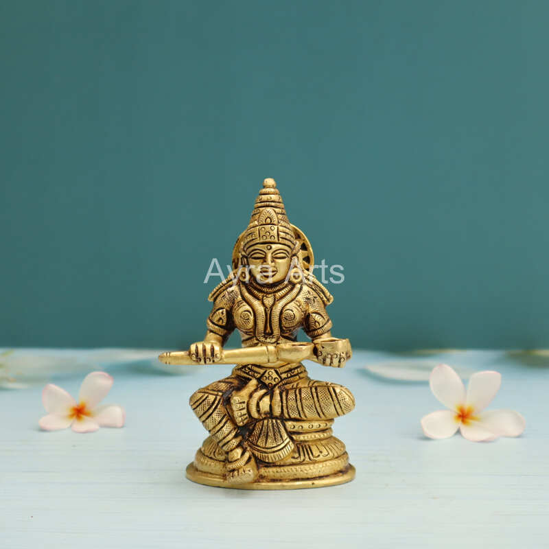 Hindu Goddess Annapurni Annapurna Annapoorna Maa Goddess of Food with Fine Carving in Brass - 5 Inch Height
