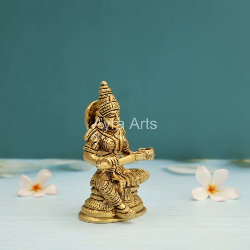 Hindu Goddess Annapurni Annapurna Annapoorna Maa Goddess of Food with Fine Carving in Brass - 5 Inch Height