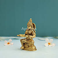 Hindu Goddess Annapurni Annapurna Annapoorna Maa Goddess of Food with Fine Carving in Brass - 5 Inch Height