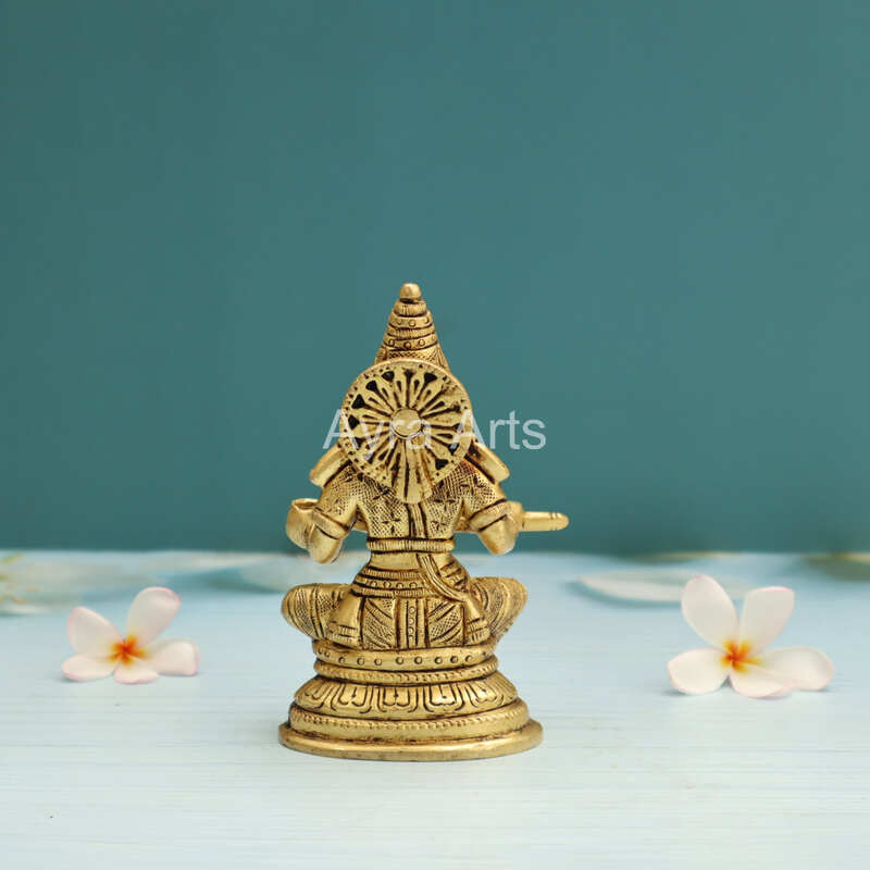 Hindu Goddess Annapurni Annapurna Annapoorna Maa Goddess of Food with Fine Carving in Brass - 5 Inch Height