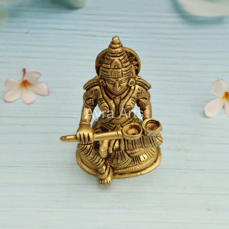 Hindu Goddess Annapurni Annapurna Annapoorna Maa Goddess of Food with Fine Carving in Brass - 5 Inch Height
