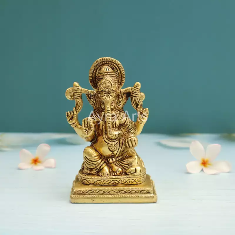 Lord Ganesha Statue Sitting Murti Brass - 5 Inch Height