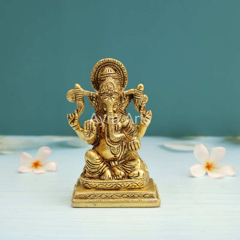 Lord Ganesha Statue Sitting Murti Brass - 5 Inch Height