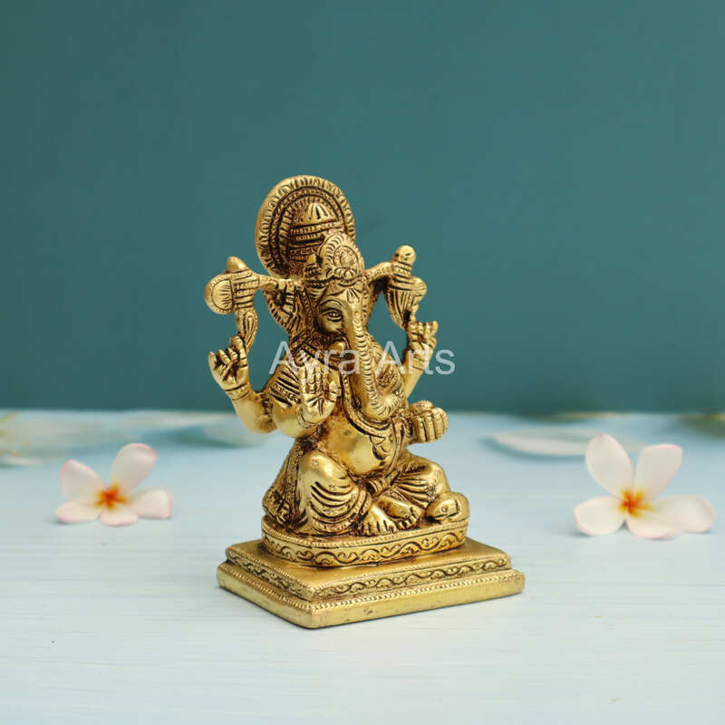Lord Ganesha Statue Sitting Murti Brass - 5 Inch Height