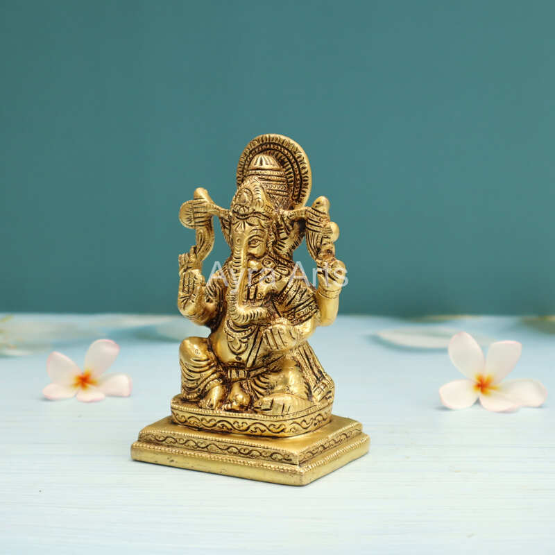 Lord Ganesha Statue Sitting Murti Brass - 5 Inch Height