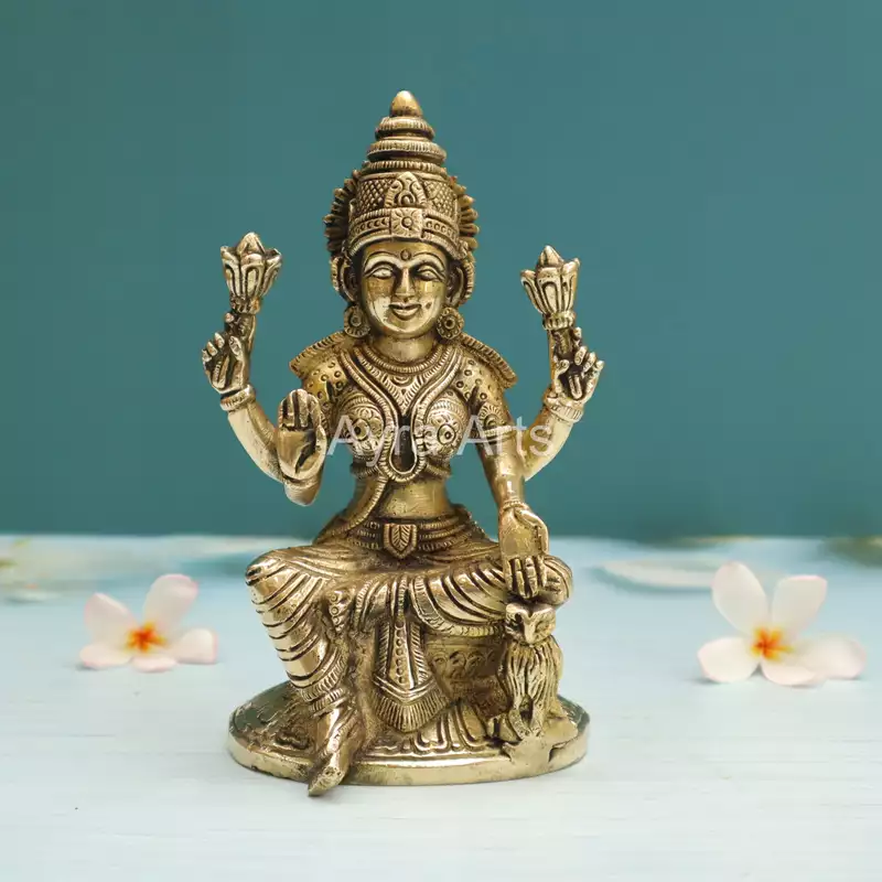 Brass Goddess Lakshmi Devi With Owl- 7 Inch Height