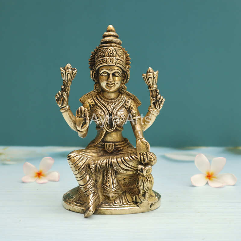 Brass Goddess Lakshmi Devi With Owl- 7 Inch Height