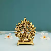 Hindu Goddess Sherawali Maa Durga Devi Sitting On The Lion With Arch On The Back - 4.8 Inch Height