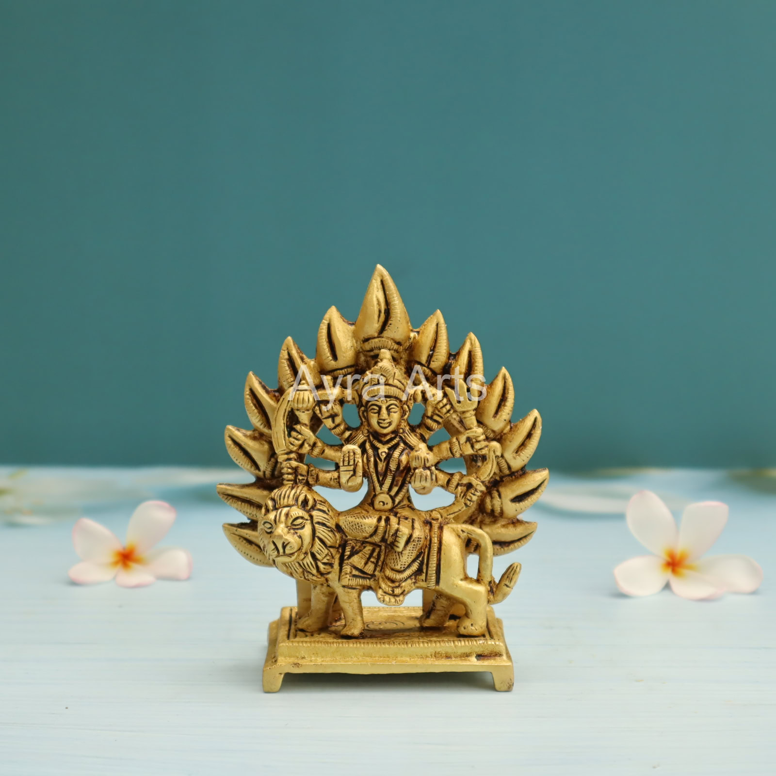 Hindu Goddess Sherawali Maa Durga Devi Sitting On The Lion With Arch On The Back - 4.8 Inch Height