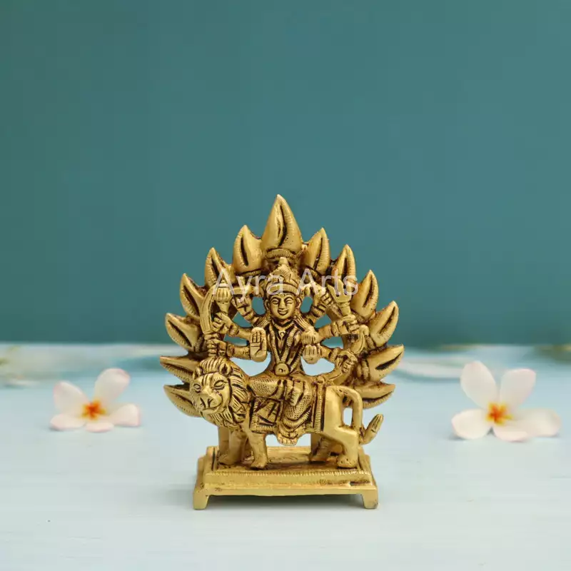 Hindu Goddess Sherawali Maa Durga Devi Sitting On The Lion With Arch On The Back - 4.8 Inch Height