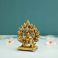 Hindu Goddess Sherawali Maa Durga Devi Sitting On The Lion With Arch On The Back - 4.8 Inch Height