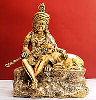 Decorative Masterpiece Brass Krishna with Cow Statue - 17 Inch Height