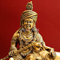 Decorative Masterpiece Brass Krishna with Cow Statue - 17 Inch Height