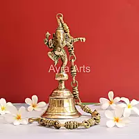 Dancing Ganesha Hanging Bell with chain in Brass - 31 Inch Height