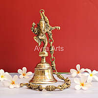 Dancing Ganesha Hanging Bell with chain in Brass - 31 Inch Height
