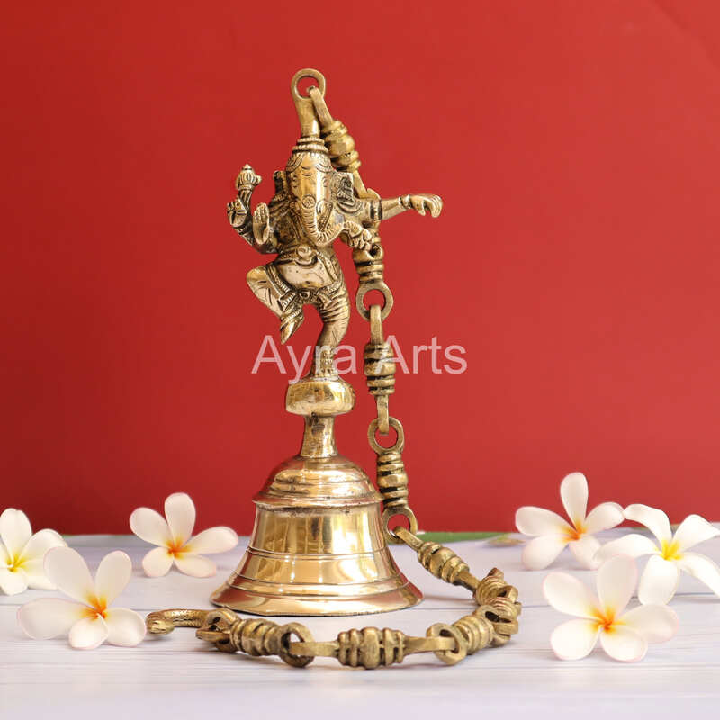 Dancing Ganesha Hanging Bell with chain in Brass - 31 Inch Height