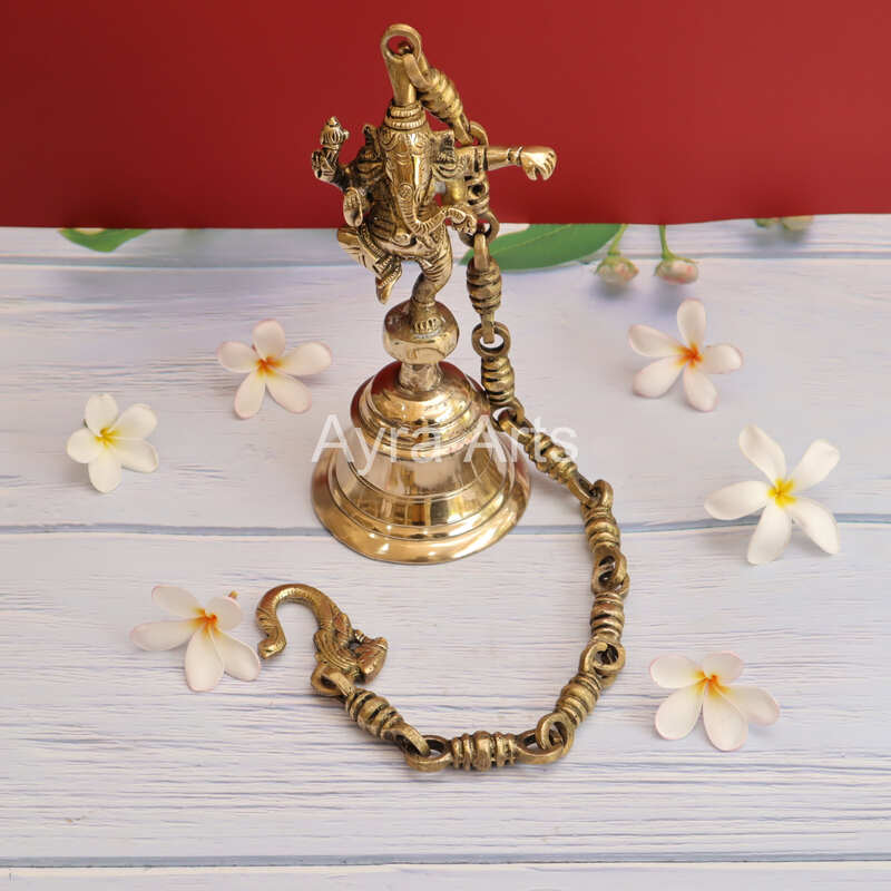 Dancing Ganesha Hanging Bell with chain in Brass - 31 Inch Height