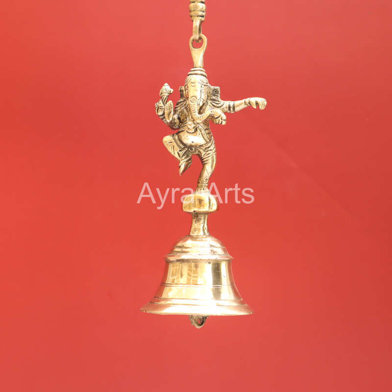Dancing Ganesha Hanging Bell with chain in Brass - 31 Inch Height