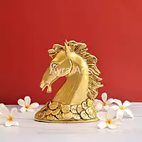 Vastu Feng Shui Lucky Horse Head with Coins Brass Showpiece - 7 Inch Height