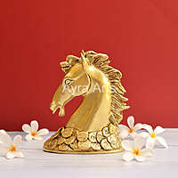Vastu Feng Shui Lucky Horse Head with Coins Brass Showpiece - 7 Inch Height