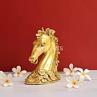 Vastu Feng Shui Lucky Horse Head with Coins Brass Showpiece - 7 Inch Height