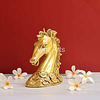 Vastu Feng Shui Lucky Horse Head with Coins Brass Showpiece - 7 Inch Height