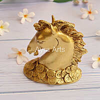 Vastu Feng Shui Lucky Horse Head with Coins Brass Showpiece - 7 Inch Height