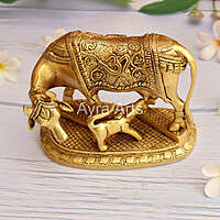 Brass Kamdhenu Holy Cow And Calf with OM symbol- 5 Inch Height