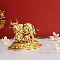 Brass Kamdhenu Holy Cow And Calf - 5.2 Inch Height