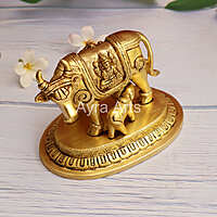 Brass Kamdhenu Holy Cow And Calf - 5.2 Inch Height