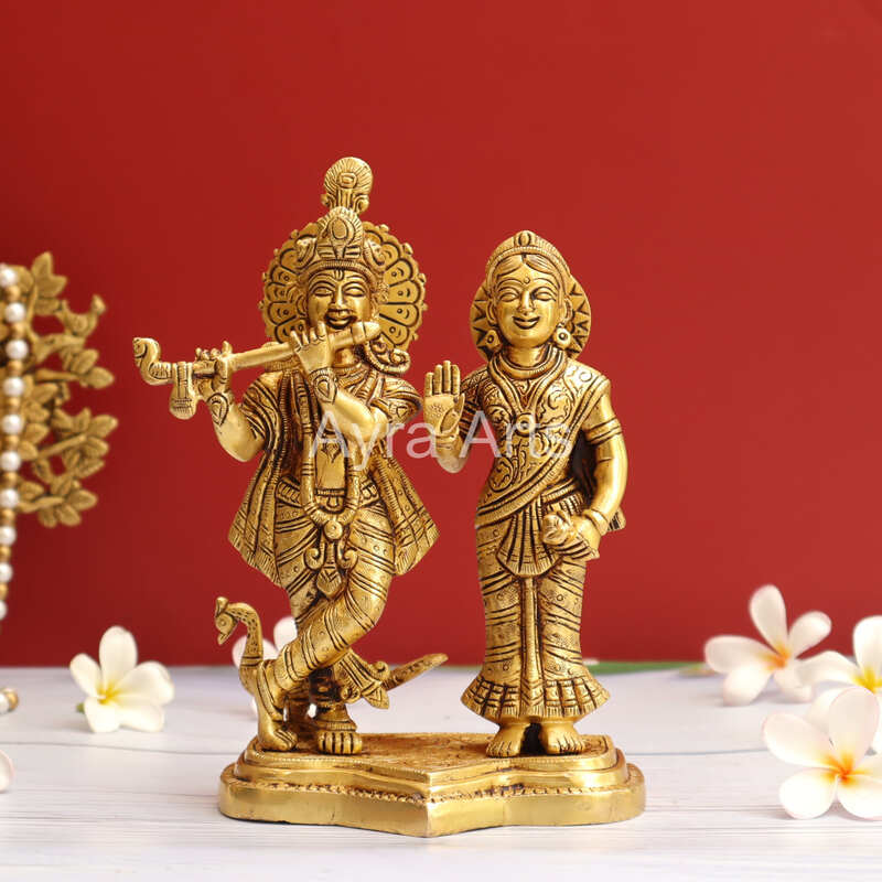 Buy Brass Radha Krishna Standing Idols On One Base - 8 Inch Height