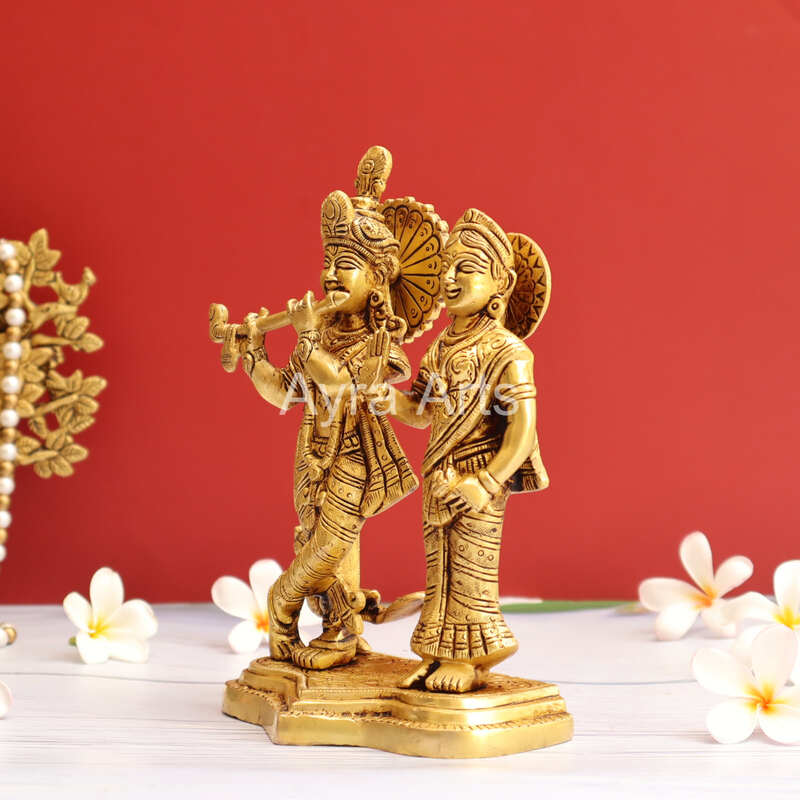 Buy Brass Radha Krishna Standing Idols On One Base - 8 Inch Height