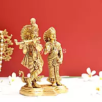 Buy Brass Radha Krishna Standing Idols On One Base - 8 Inch Height
