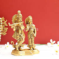 Buy Brass Radha Krishna Standing Idols On One Base - 8 Inch Height