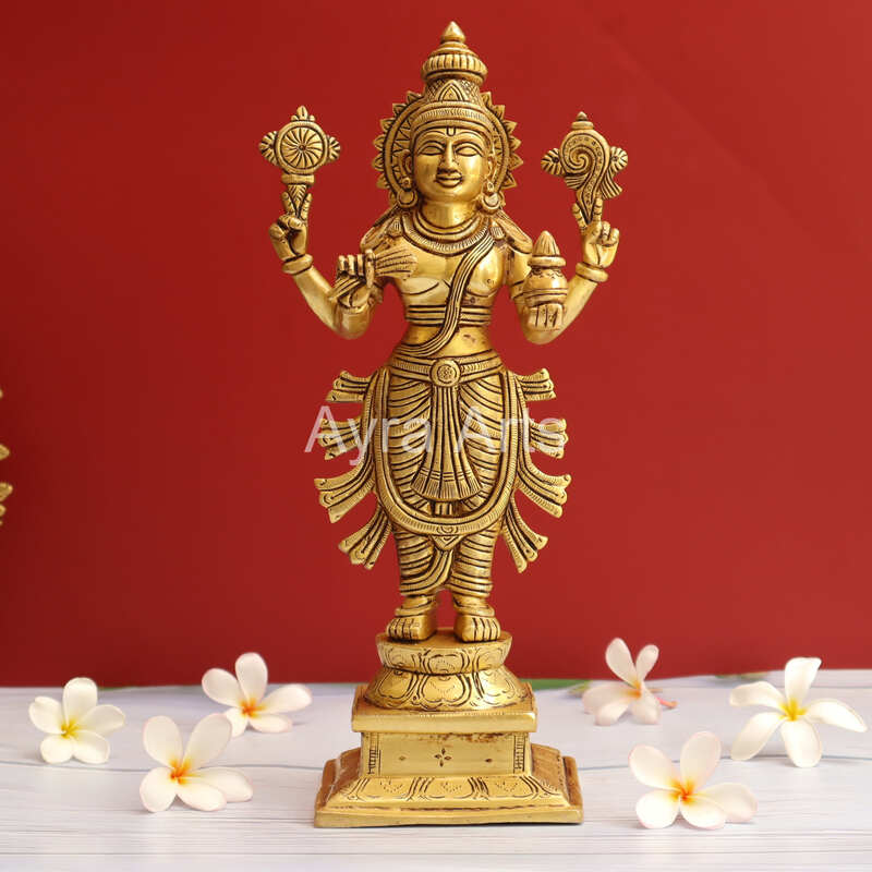 Dhanvantari The Physician of Gods Brass Statue - 12.5 Inch Height