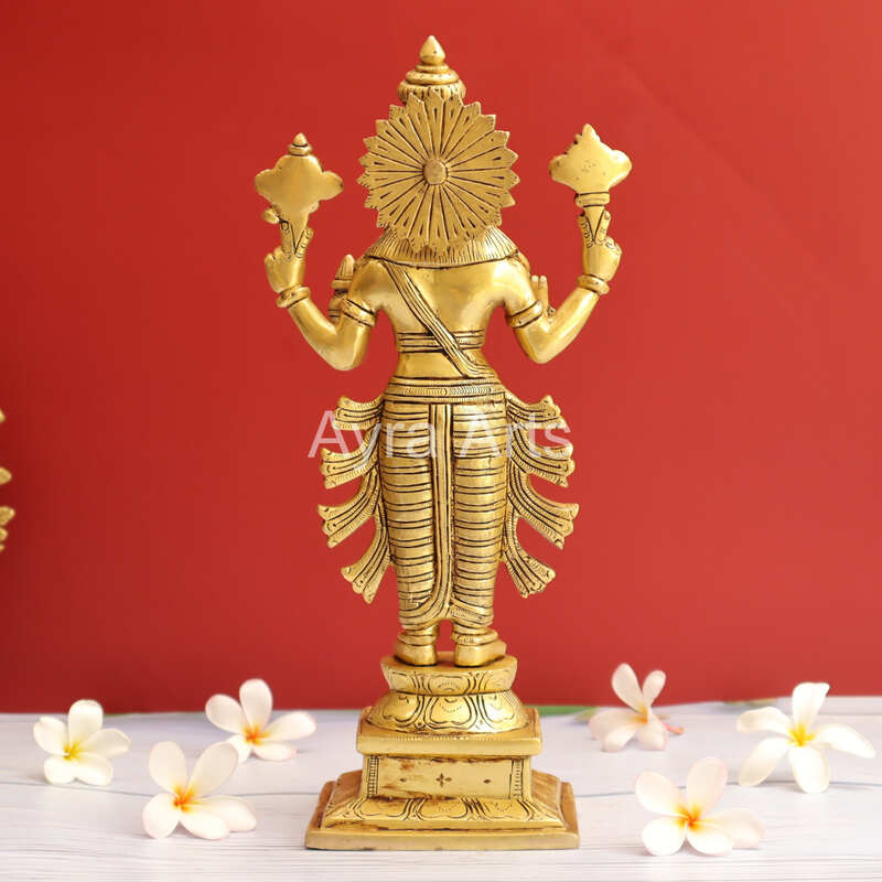 Dhanvantari The Physician of Gods Brass Statue - 12.5 Inch Height