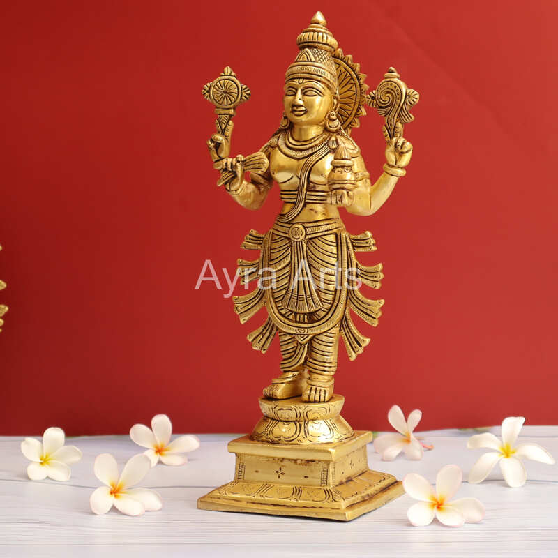 Dhanvantari The Physician of Gods Brass Statue - 12.5 Inch Height