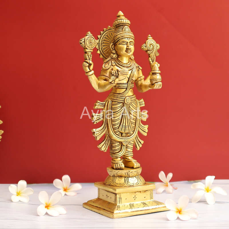 Dhanvantari The Physician of Gods Brass Statue - 12.5 Inch Height
