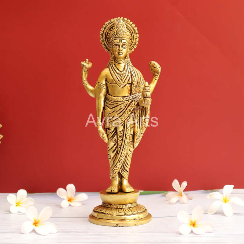 Hindu Lord Dhanvantari Avatar of Vishnu Idol in Brass - 12 Inch Height