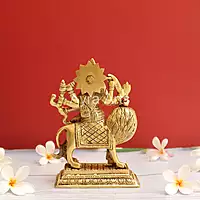 Handcrafted Goddess Durga idol in Pure Brass Devi Maa Sitting On The Lion - 7 Inch Height