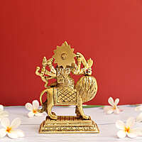 Handcrafted Goddess Durga idol in Pure Brass Devi Maa Sitting On The Lion - 7 Inch Height