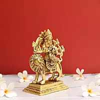 Handcrafted Goddess Durga idol in Pure Brass Devi Maa Sitting On The Lion - 7 Inch Height