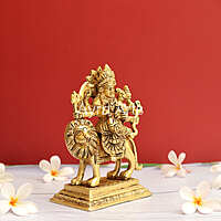 Handcrafted Goddess Durga idol in Pure Brass Devi Maa Sitting On The Lion - 7 Inch Height