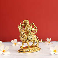 Handcrafted Goddess Durga idol in Pure Brass Devi Maa Sitting On The Lion - 5.5 Inch Height